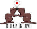 Otterly in love - cute otters holding hands and kissing Royalty Free Stock Photo